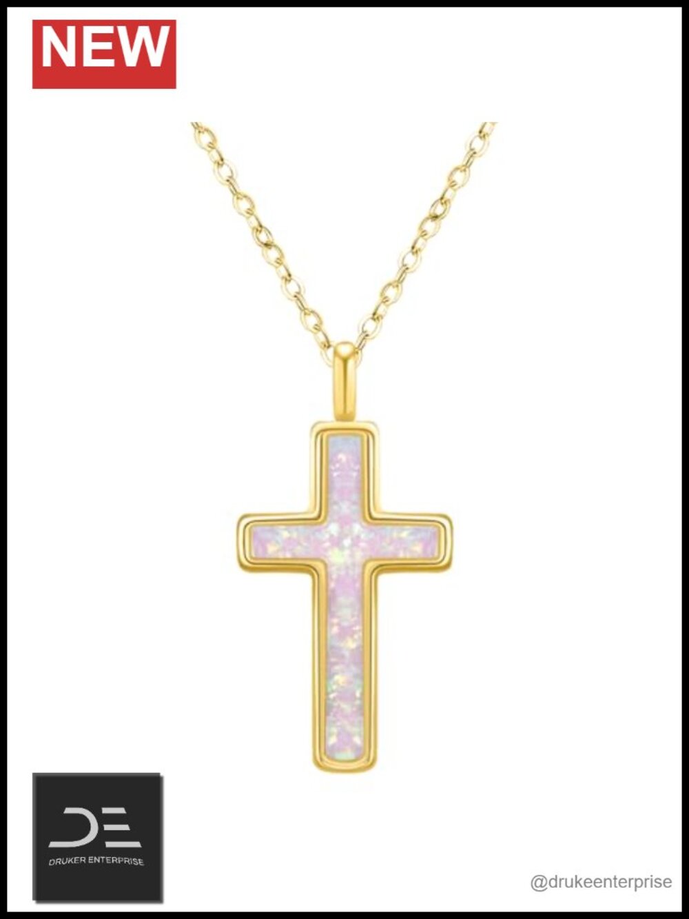 925 Sterling Silver Opal Cross Pendant Necklace 18" Chain
